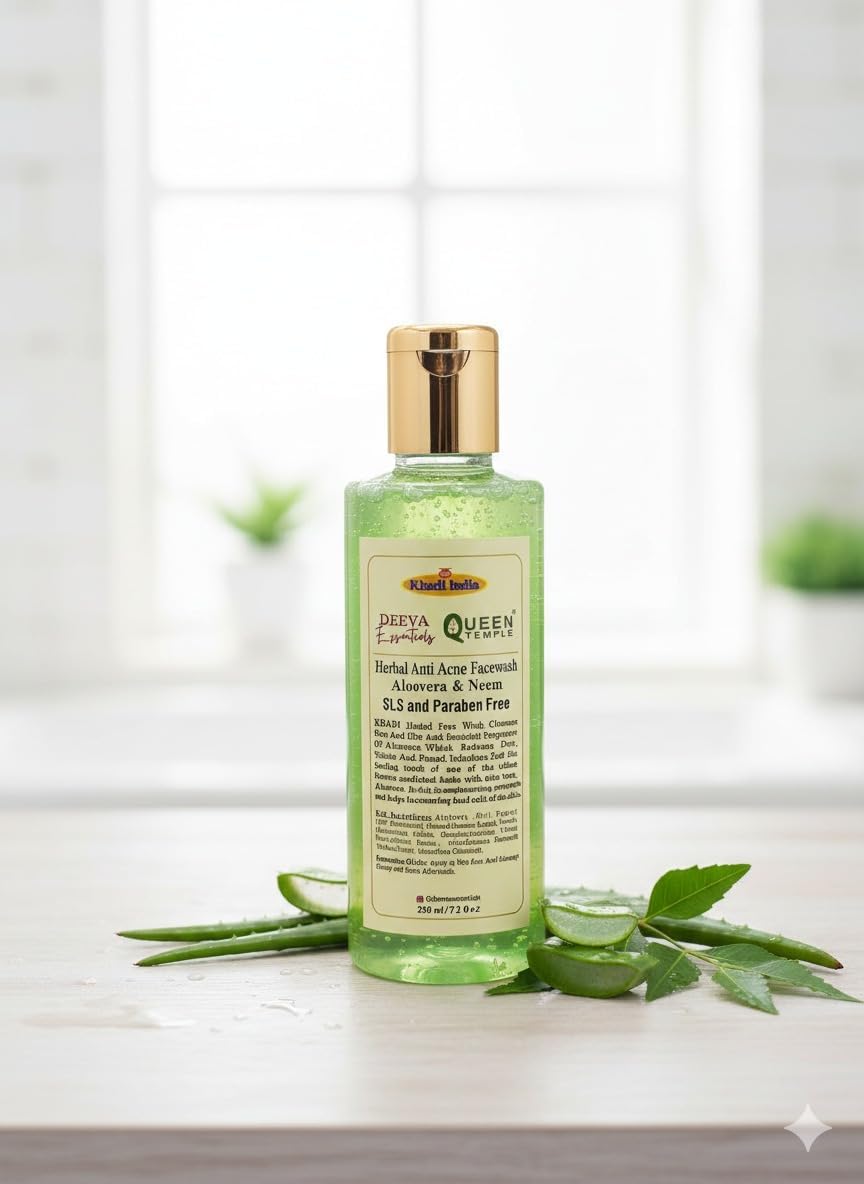 Khadi India Herbal Anti-Acne Face Wash with Aloe Vera & Neem By Queen Temple 210 ML - Image 2