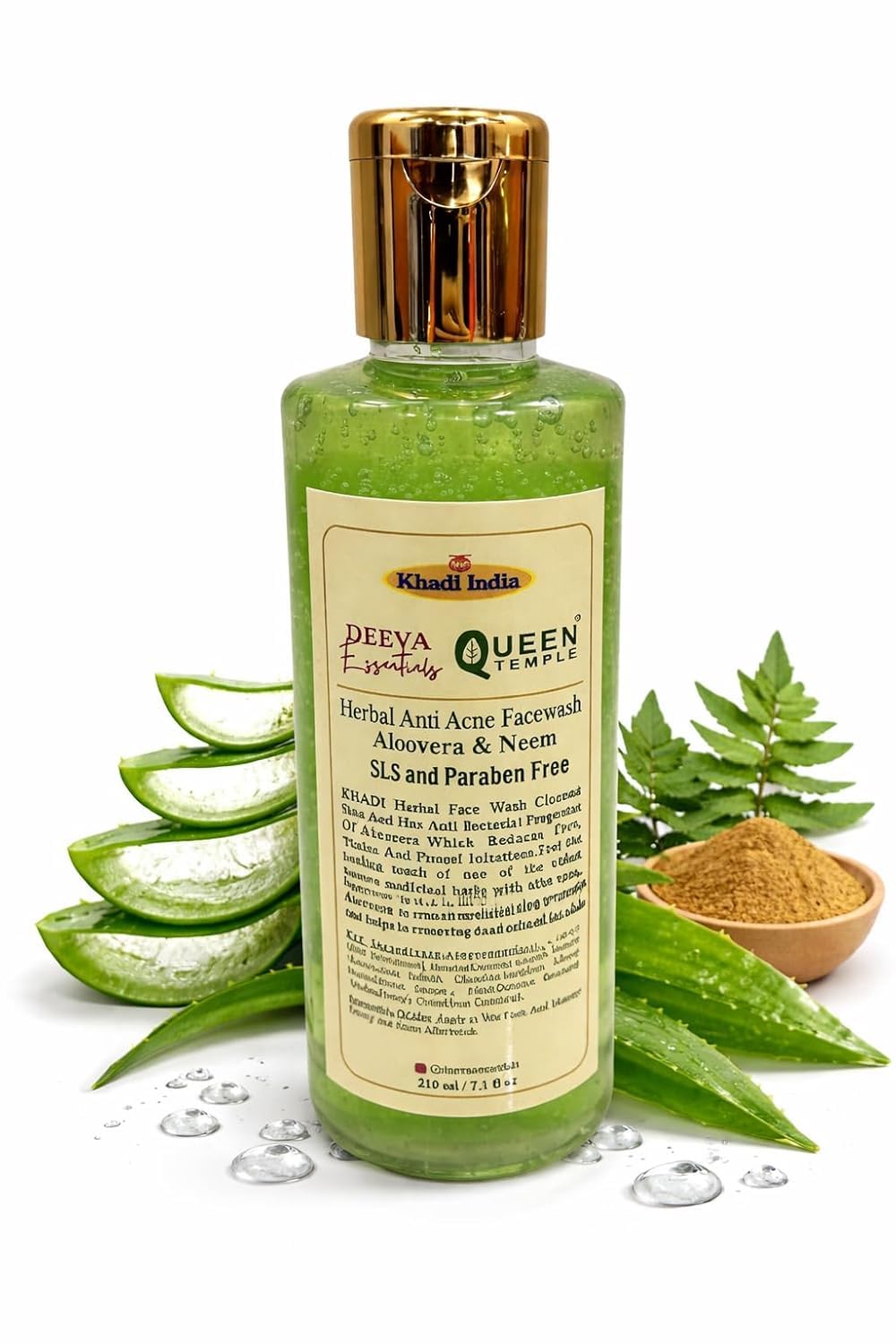 Khadi India Herbal Anti-Acne Face Wash with Aloe Vera & Neem By Queen Temple 210 ML - Image 3