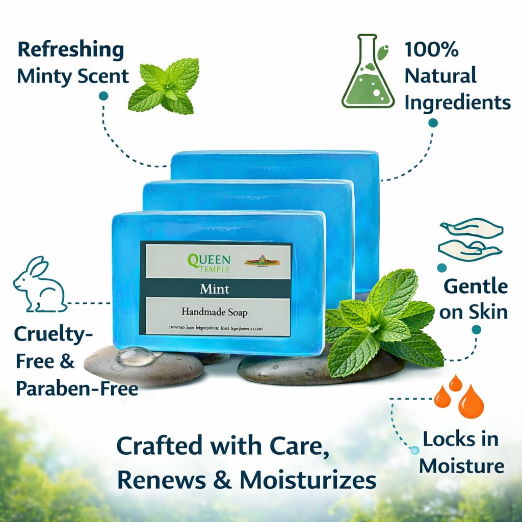 Queen Temple Khadi India Mint Herbal Soap (125X3) - Image 4