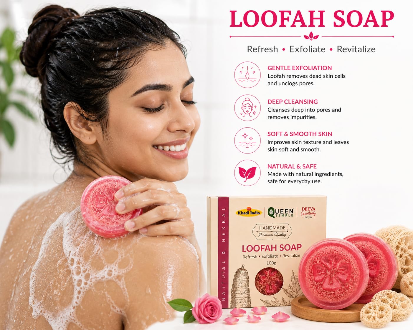 Khadi India Pack of 2 Loofah Soap By Queen Temple Pack of 2 - Image 4