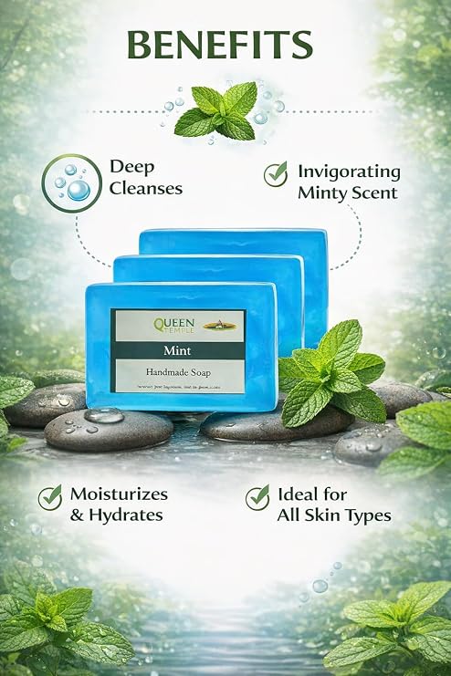 Queen Temple Khadi India Mint Herbal Soap (125X3) - Image 2