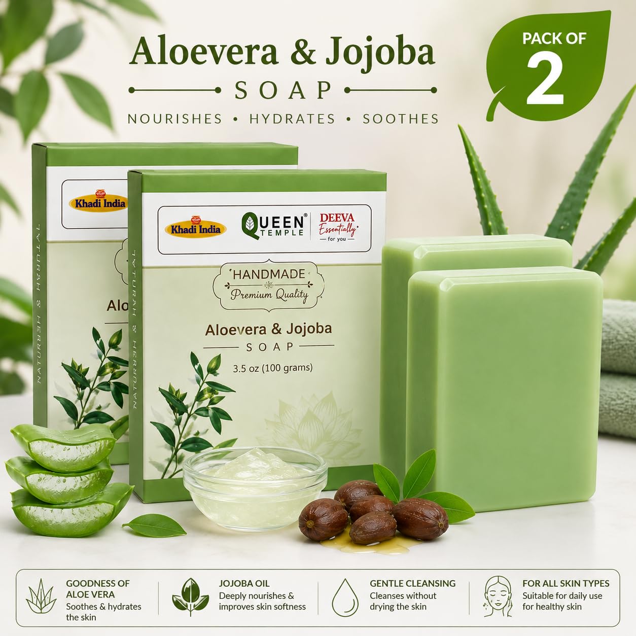 Khadi India Pack of 2 Goat Milk Soap for Face & Body (Aloevera & Jojoba)