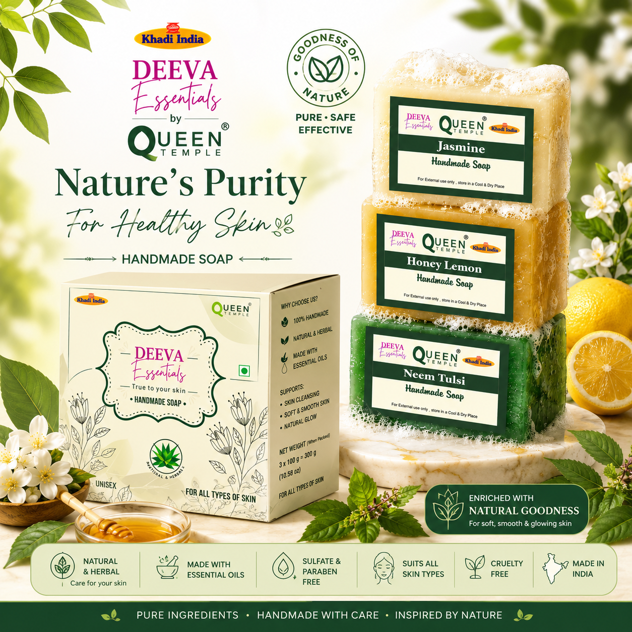 Herbal Handmade Soap Set of 3 By Queen Temple