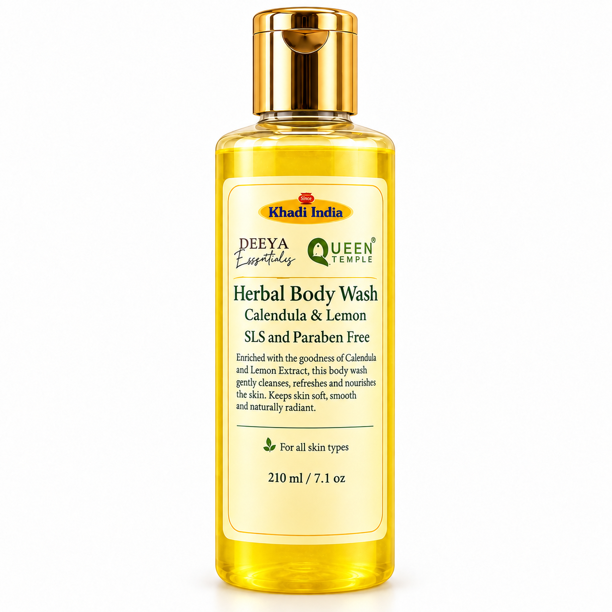 Khadi India Herbal Body Wash, Calendula & Lemon By Queen Temple | 210 ml