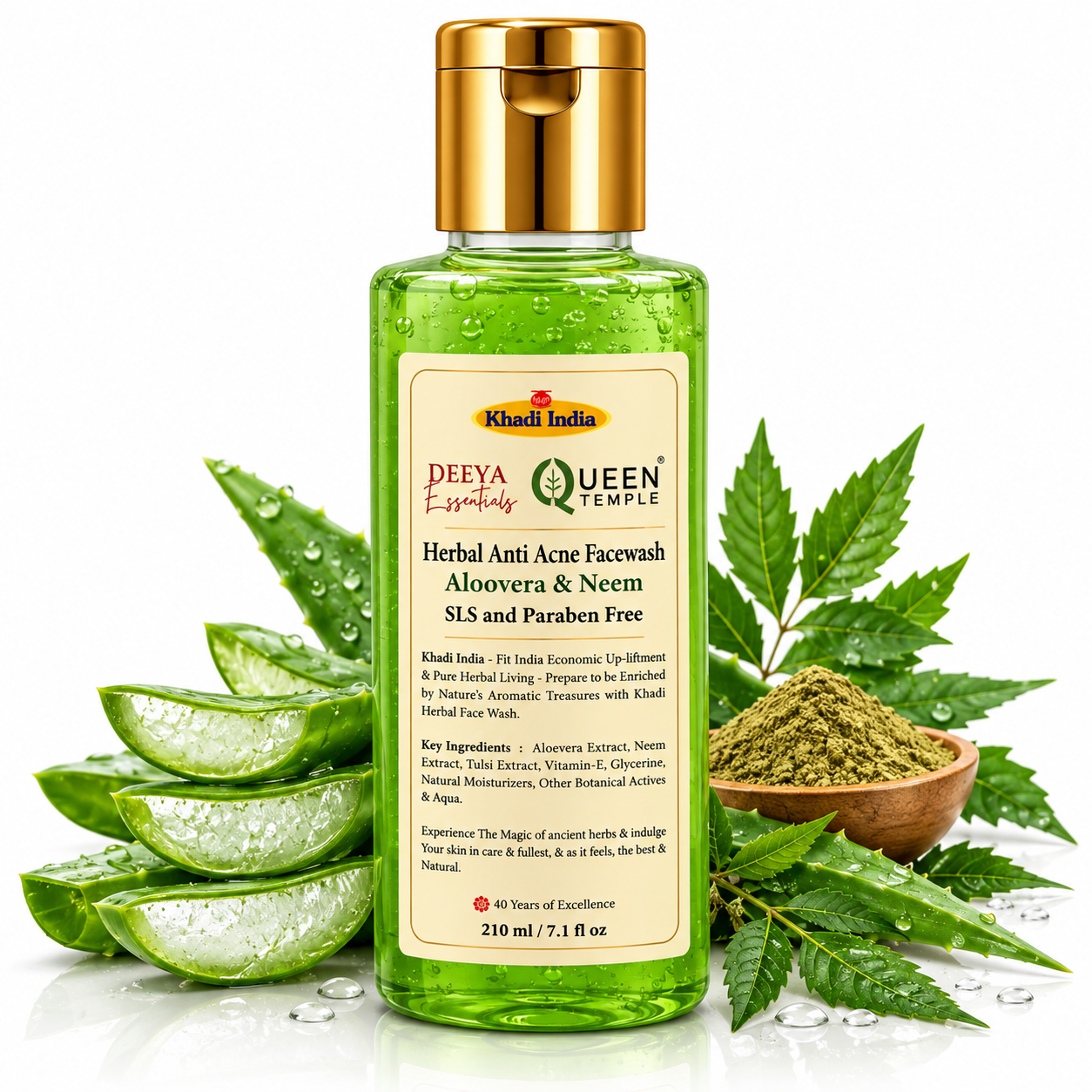 Khadi India Herbal Anti-Acne Face Wash with Aloe Vera & Neem By Queen Temple 210 ML