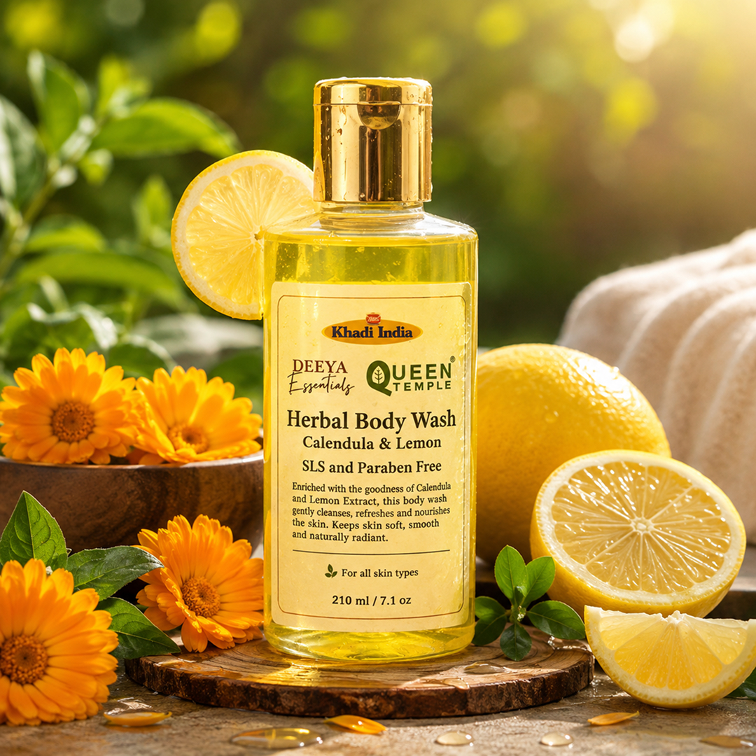 Khadi India Herbal Body Wash, Calendula & Lemon By Queen Temple | 210 ml