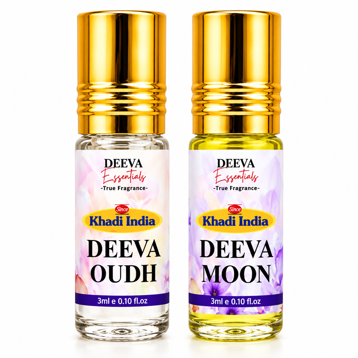 Khadi India Deeva Essentials Combo Roll On Attar Perfume By Queen Temple | Deeva Oudh & Deeva Moon Fragrance Pocket Perfume Gift Set (3ml Each)