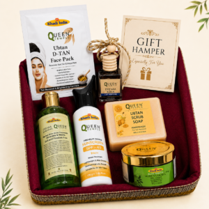 Queen Temple Premium Natural Skincare Gift Hamper | Sunscreen SPF 40 PA++, Aloe Vera Gel, Multani Mitti Mix Fruit Handmade Soap & Deeva Aqua Attar 6ml | Luxury Self Care Gift Set