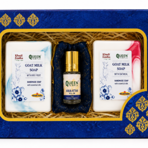 Queen Temple Royal Goat Milk Soap Gift Set with Aqua Attar Roll-On 3ml | Handmade Goat Milk Soap with Mix Fruit & Oatmeal | Premium Natural Bath & Fragrance Gift Set