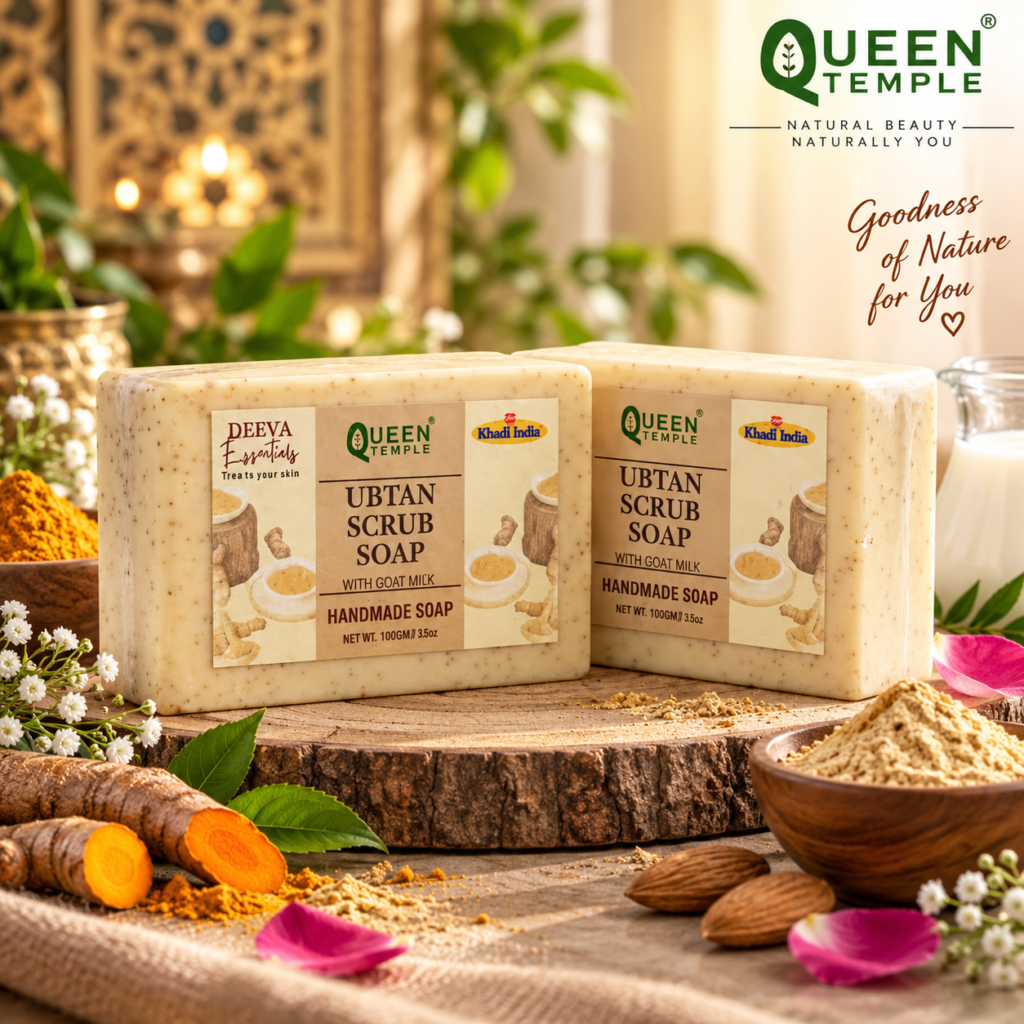 Ubtan Scrub Soap with Goat Milk – Handmade Natural Exfoliating Bath Soap | Gentle Scrub & Deep Cleansing Soap for Face & Body | 100g Product Description - Image 6