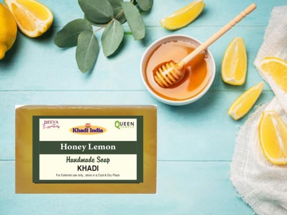 Khadi India Pack of 3 Glycerine Handmade Soap| Hyderated & Nourishes Skin|| Natural Soap with Essential Oils | Suitable for All Skin Types(125 gm Each) (Honey Lemon) - Image 3