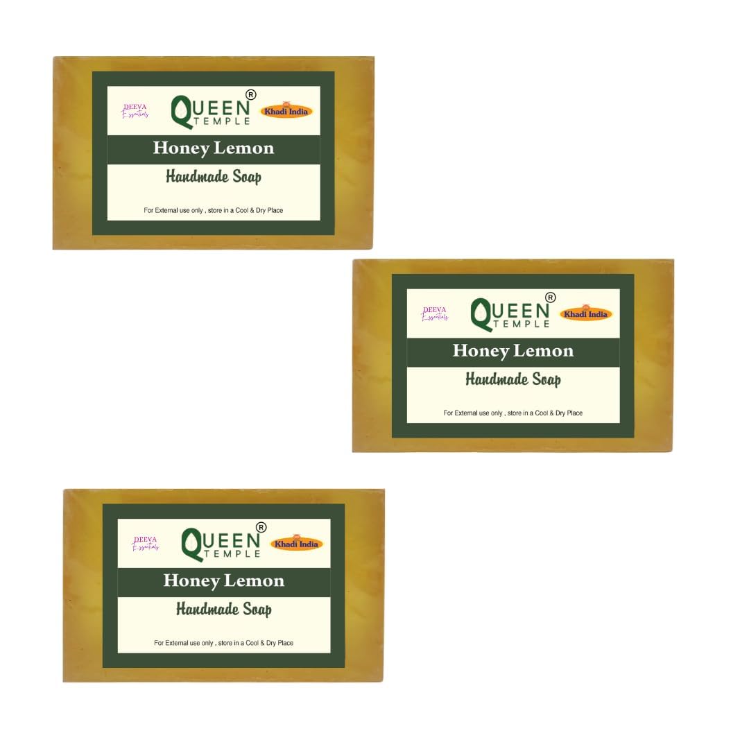 Khadi India Pack of 3 Glycerine Handmade Soap| Hyderated & Nourishes Skin|| Natural Soap with Essential Oils | Suitable for All Skin Types(125 gm Each) (Honey Lemon) - Image 2