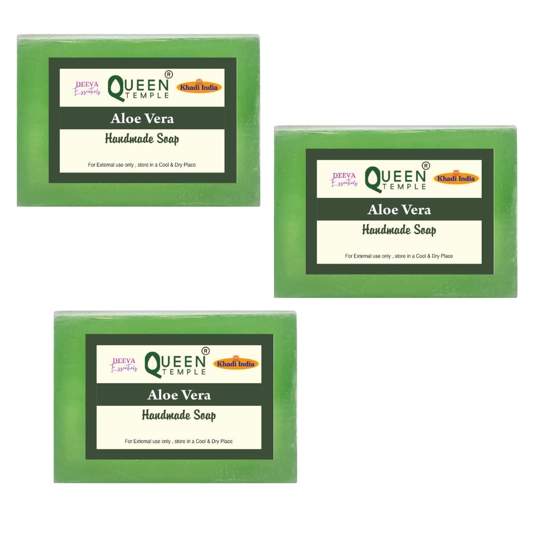 Khadi India Pack of 3 Glycerine Handmade Soap| Hyderated & Nourishes Skin|| Natural Soap with Essential Oils | Suitable for All Skin Types(125 gm Each) (Aloe Vera) - Image 2