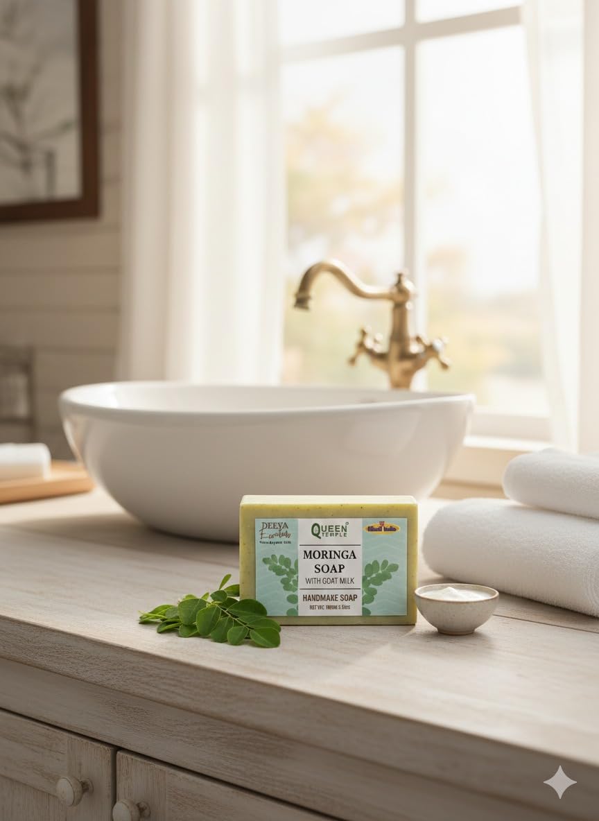 Moringa Soap with Goat Milk By Queen Temple | Handmade Natural Herbal Soap Bar for Deep Cleansing & Skin Nourishment | Suitable for All Skin Types | 100g Each | Pack of 2 (2 x 100g) - Image 3