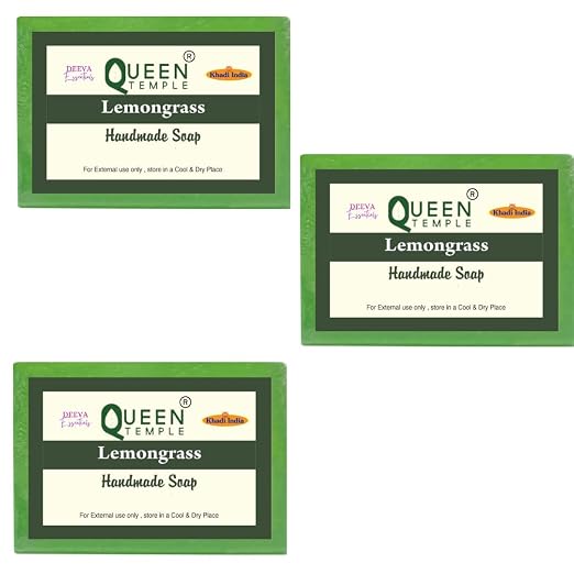 Khadi India Pack of 3 Glycerine Handmade Soap| Hyderated & Nourishes Skin|| Natural Soap with Essential Oils | Suitable for All Skin Types(125 gm Each) (Lemongrass -) - Image 3