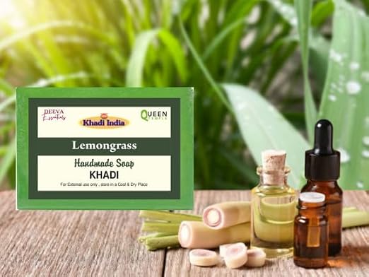 Khadi India Pack of 3 Glycerine Handmade Soap| Hyderated & Nourishes Skin|| Natural Soap with Essential Oils | Suitable for All Skin Types(125 gm Each) (Lemongrass -) - Image 4