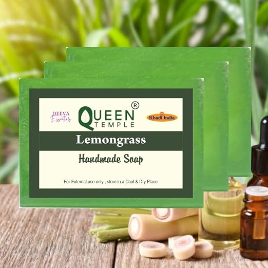 Khadi India Pack of 3 Glycerine Handmade Soap| Hyderated & Nourishes Skin|| Natural Soap with Essential Oils | Suitable for All Skin Types(125 gm Each) (Lemongrass -) - Image 2