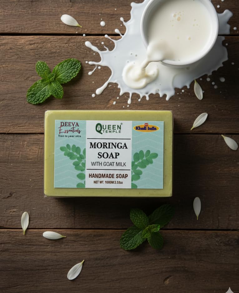 Moringa Soap with Goat Milk By Queen Temple | Handmade Natural Herbal Soap Bar for Deep Cleansing & Skin Nourishment | Suitable for All Skin Types | 100g Each | Pack of 2 (2 x 100g) - Image 7