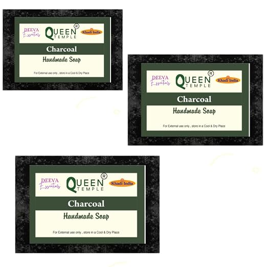 Queen Temple Charcoal Handmade Soap| Hyderated & Nourishes Skin| (Pack of 3) (375 g) - Image 3