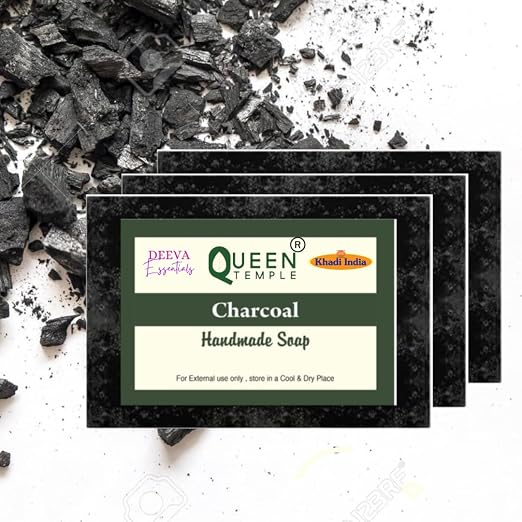 Queen Temple Charcoal Handmade Soap| Hyderated & Nourishes Skin| (Pack of 3) (375 g) - Image 2