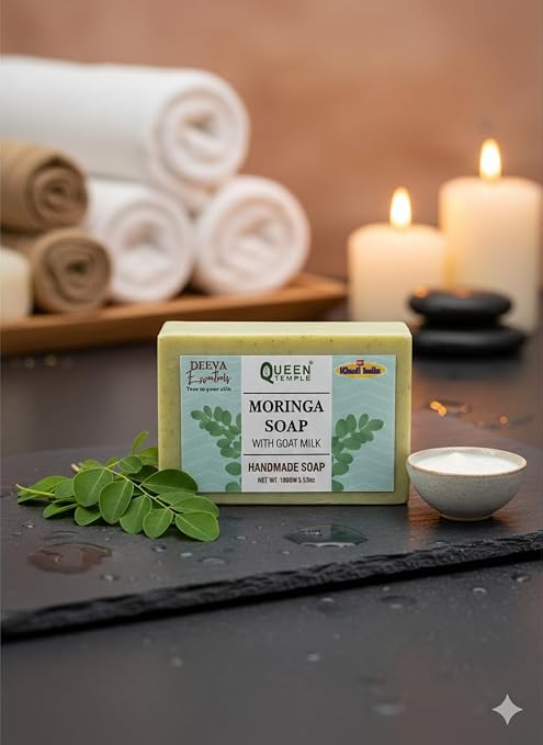 Moringa Soap with Goat Milk By Queen Temple | Handmade Natural Herbal Soap Bar for Deep Cleansing & Skin Nourishment | Suitable for All Skin Types | 100g Each | Pack of 2 (2 x 100g) - Image 5