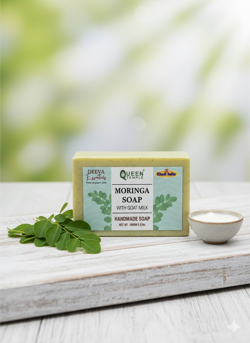 Moringa Soap with Goat Milk By Queen Temple | Handmade Natural Herbal Soap Bar for Deep Cleansing & Skin Nourishment | Suitable for All Skin Types | 100g Each | Pack of 2 (2 x 100g) - Image 2