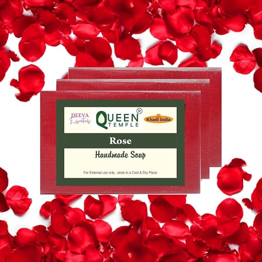 Khadi India Pack of 3 Glycerine Handmade Soap| Hyderated & Nourishes Skin|| Natural Soap with Essential Oils | Suitable for All Skin Types(125 gm Each) (Rose) - Image 2