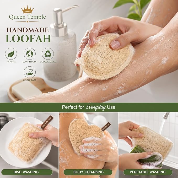 Natural Loofah Pack of 3 Bath Sponge for Body Exfoliation & Deep Cleansing | Handmade Vegetable Loofah Scrubber | Eco Friendly Biodegradable Bath Loofah | Assorted Shapes - Image 4