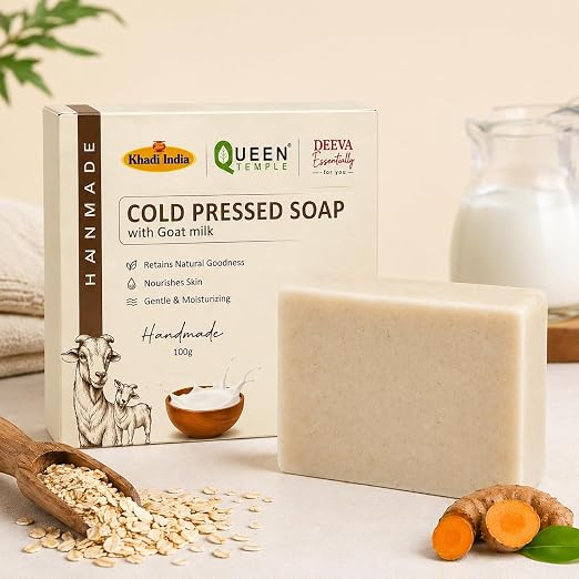 Khadi India Queen Temple Cold Pressed Soap with Goat Milk | Handmade Moisturizing Bath Soap for Face & Body | Gentle Cleansing & Nourishing Soap for Soft Smooth Skin | Suitable for Men & Women | 100g Each (Pack of 2) - Image 3