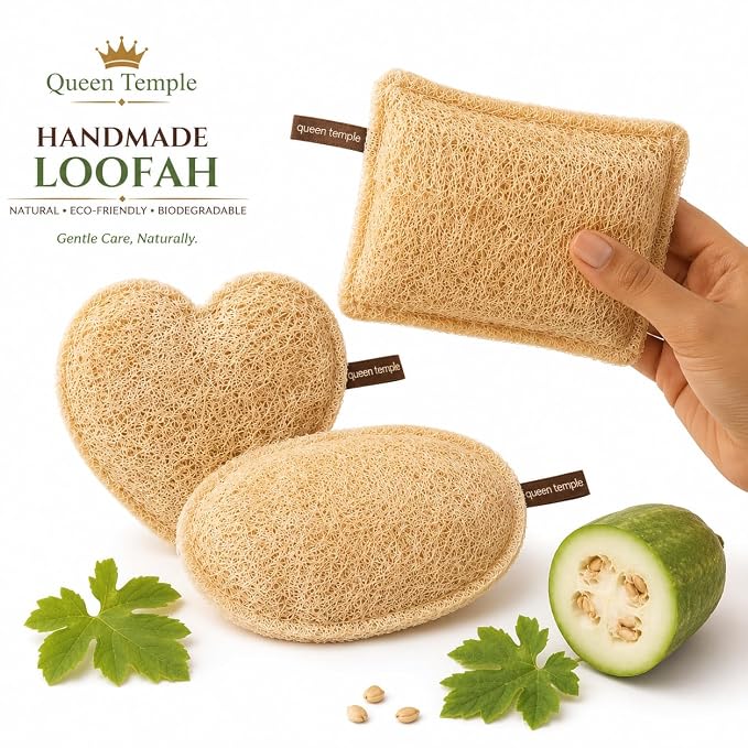 Natural Loofah Pack of 3 Bath Sponge for Body Exfoliation & Deep Cleansing | Handmade Vegetable Loofah Scrubber | Eco Friendly Biodegradable Bath Loofah | Assorted Shapes - Image 5