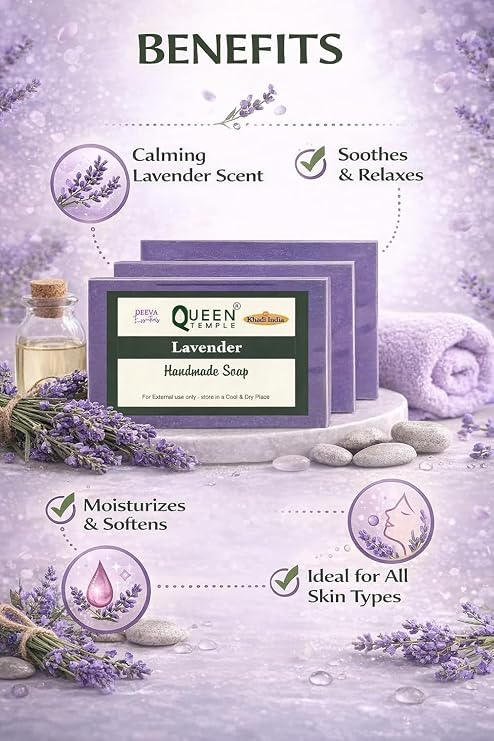 Khadi India Pack of 3 Glycerine Handmade Soap| Hyderated & Nourishes Skin|| Natural Soap with Essential Oils | Suitable for All Skin Types(125 gm Each) (Lavender) - Image 3