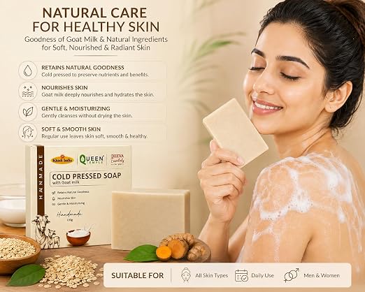 Khadi India Queen Temple Cold Pressed Soap with Goat Milk | Handmade Moisturizing Bath Soap for Face & Body | Gentle Cleansing & Nourishing Soap for Soft Smooth Skin | Suitable for Men & Women | 100g Each (Pack of 2) - Image 4