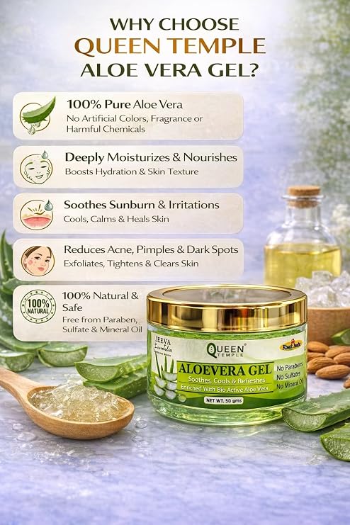 Aloe Vera Gel for Face, Skin & Hair | 100% Pure Aloe Vera Gel | Hydrating, Soothing & Cooling Gel | For Acne, Sunburn & Moisturizing Care | Paraben & Sulphate Free | 50g - Image 3