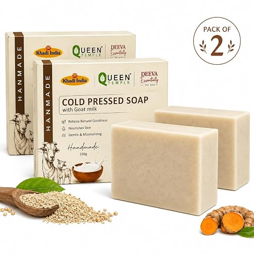 Khadi India Queen Temple Cold Pressed Soap with Goat Milk | Handmade Moisturizing Bath Soap for Face & Body | Gentle Cleansing & Nourishing Soap for Soft Smooth Skin | Suitable for Men & Women | 100g Each (Pack of 2) - Image 2