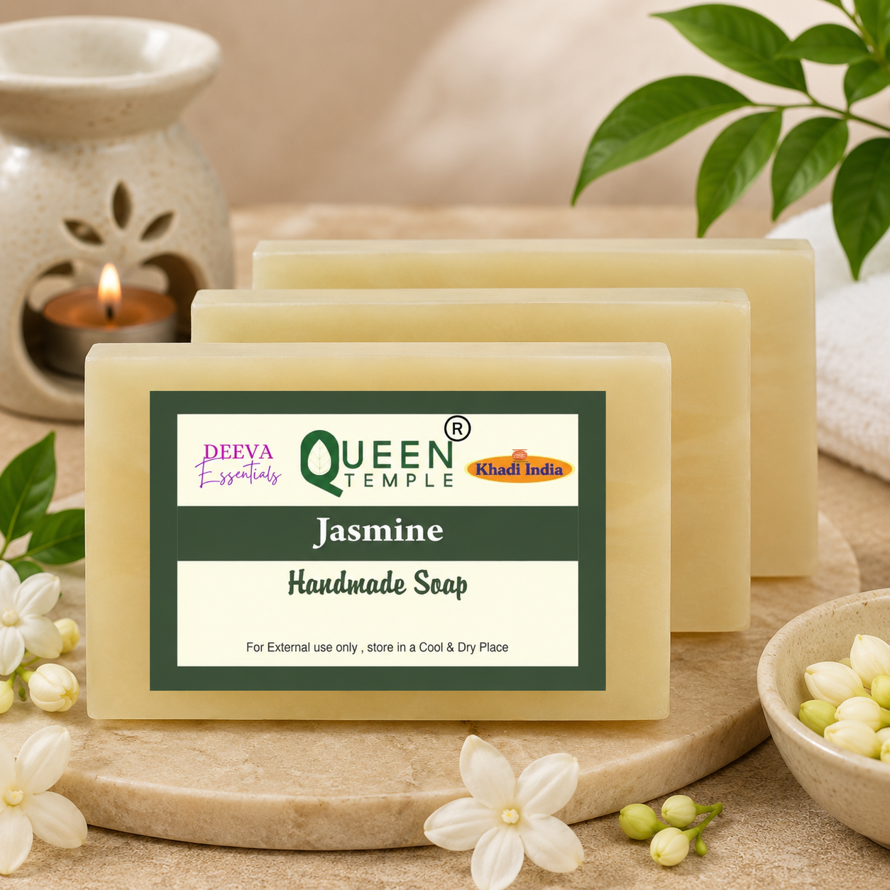Khadi India Pack of 3 Glycerine Handmade Soap| Hyderated & Nourishes Skin|| Natural Soap with Essential Oils | Suitable for All Skin Types(125 gm Each) (Jasmine)