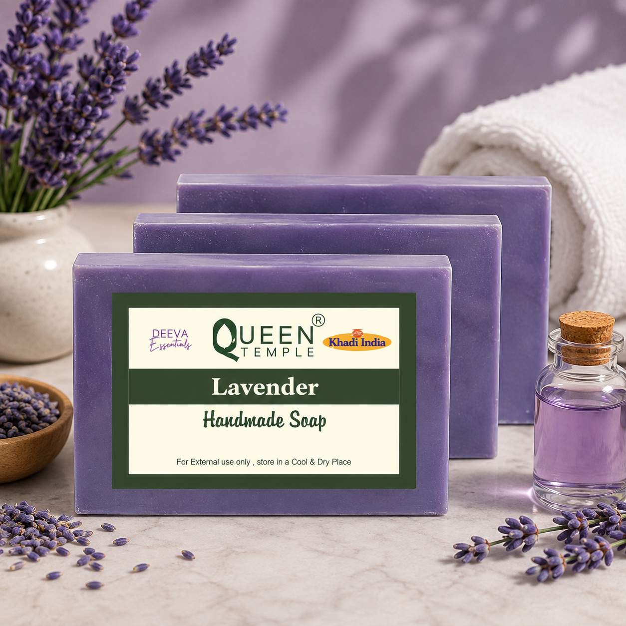 Khadi India Pack of 3 Glycerine Handmade Soap| Hyderated & Nourishes Skin|| Natural Soap with Essential Oils | Suitable for All Skin Types(125 gm Each) (Lavender)
