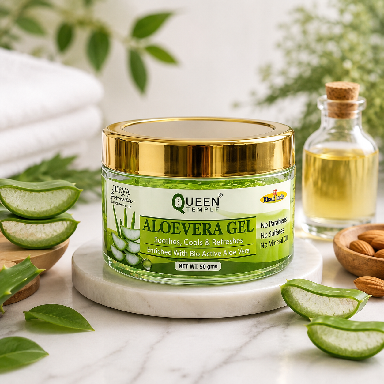 Aloe Vera Gel for Face, Skin & Hair | 100% Pure Aloe Vera Gel | Hydrating, Soothing & Cooling Gel | For Acne, Sunburn & Moisturizing Care | Paraben & Sulphate Free | 50g