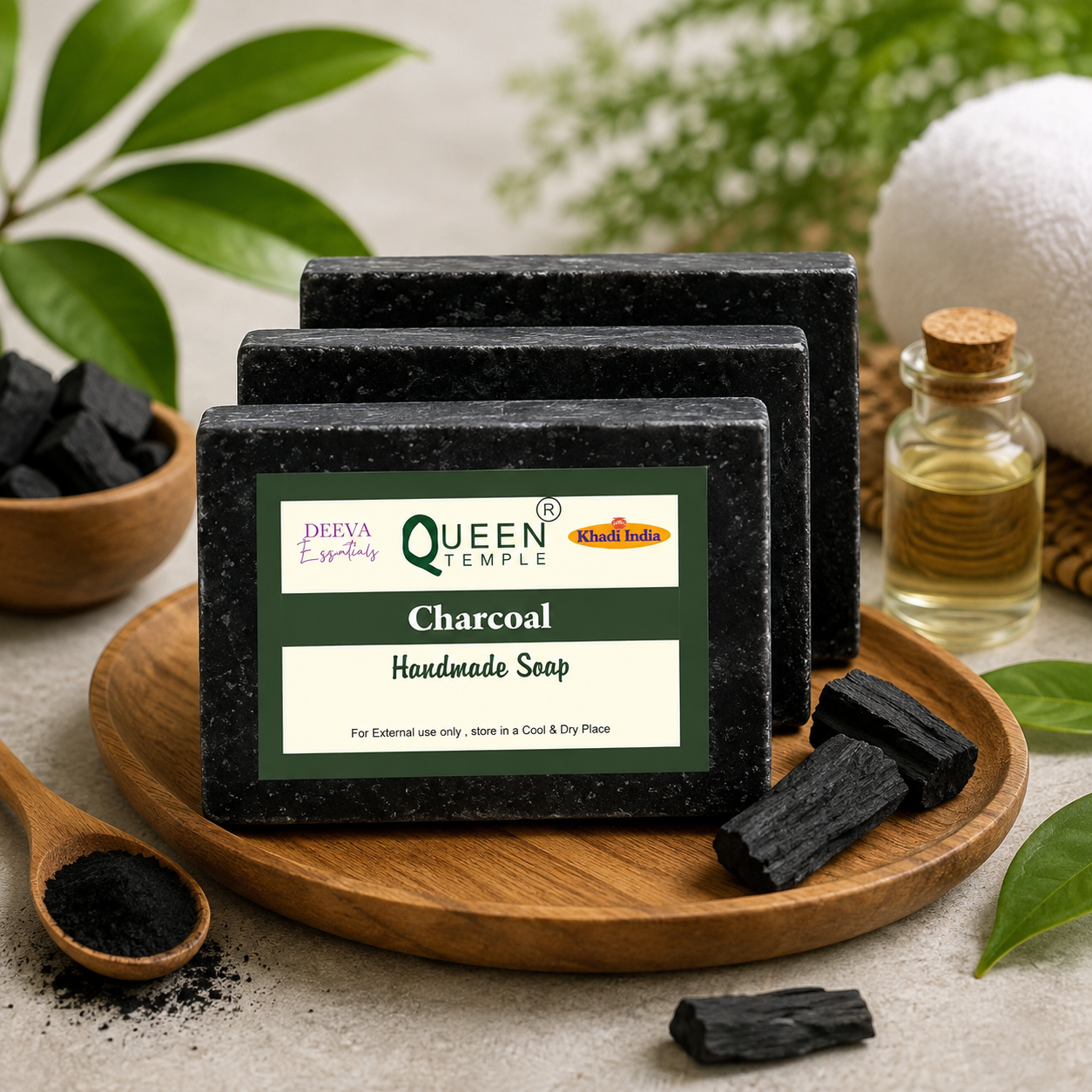 Queen Temple Charcoal Handmade Soap| Hyderated & Nourishes Skin| (Pack of 3) (375 g)