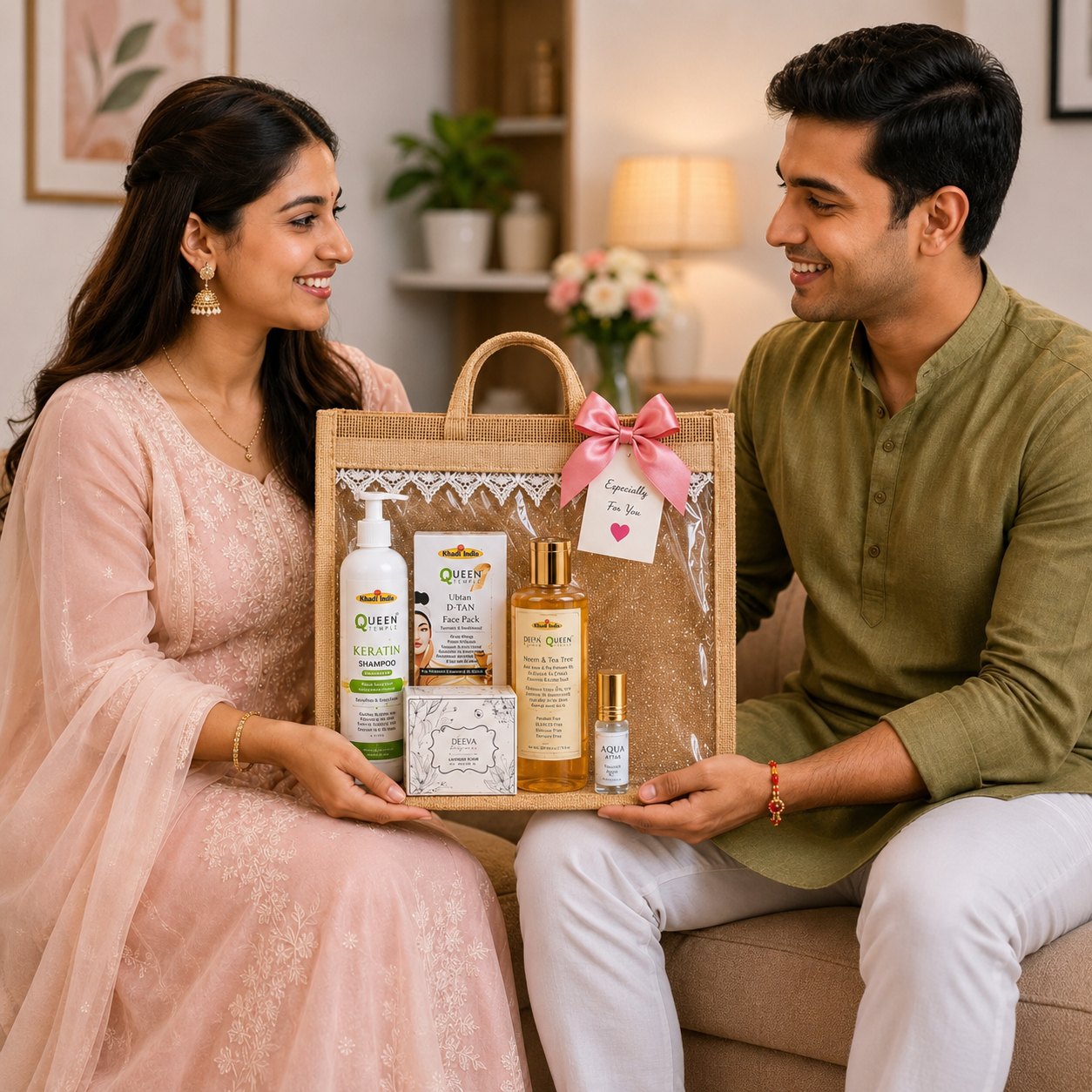Queen Temple Premium Herbal Beauty & Self-Care Gift Hamper ā 6-Piece Gift Set with Eco-Friendly Jute Bag - Image 4