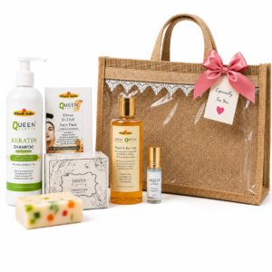 Queen Temple Premium Herbal Beauty & Self-Care Gift Hamper – 6-Piece Gift Set with Eco-Friendly Jute Bag