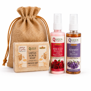 Queen Temple Natural Care Beauty Gift Set – Ubtan, Rose & Lily Lotion & Rosemary Hair Care