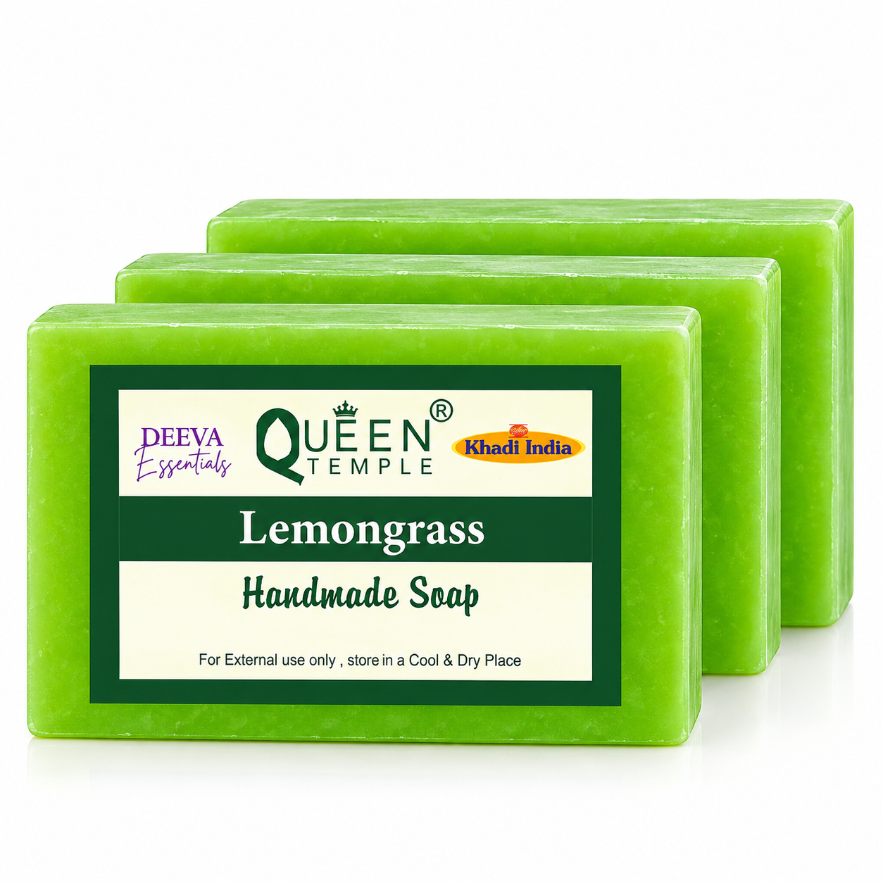 Khadi India Pack of 3 Glycerine Handmade Soap | Natural Soap with Essential Oils |125 gm Each – Lemongrass