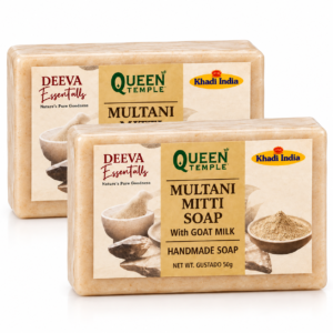 Multani Mitti Soap with Goat Milk By Queen Temple | Handmade Natural Clay Soap Bar for Deep Cleansing & Acne Control | Suitable for All Skin Types | 100g Each | Pack of 2 (100g x 2)