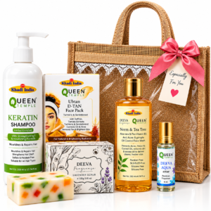 Queen Temple Premium Herbal Beauty & Self-Care Gift Hamper – 6-Piece Gift Set with Eco-Friendly Jute Bag