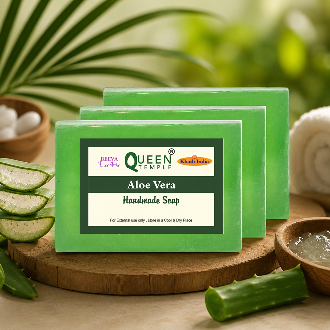 Khadi India Pack of 3 Glycerine Handmade Soap| Hyderated & Nourishes Skin|| Natural Soap with Essential Oils | Suitable for All Skin Types(125 gm Each) (Aloe Vera)