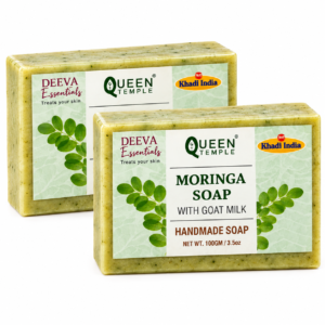 Moringa Soap with Goat Milk By Queen Temple | Handmade Natural Herbal Soap Bar for Deep Cleansing & Skin Nourishment | Suitable for All Skin Types | 100g Each | Pack of 2 (2 x 100g)