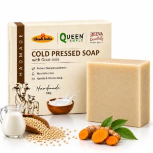 Khadi India Queen Temple Cold Pressed Soap with Goat Milk | Handmade Moisturizing Bath Soap for Face & Body | Gentle Cleansing & Nourishing Soap for Soft Smooth Skin | Suitable for Men & Women | 100g Each (Pack of 2)