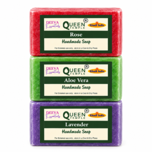Queen Temple Handmade Soaps | Rose | Aloe Vera | Lavender | Pack of 3 | Natural Bathing Soap | Herbal soap made with Essential Oils |