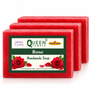 Khadi India Pack of 3 Glycerine Handmade Soap| Hyderated & Nourishes Skin|| Natural Soap with Essential Oils | Suitable for All Skin Types(125 gm Each) (Rose)