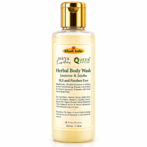Khadi India Herbal Body Wash – Jasmine & Jojoba By Queen Temple | SLS & Paraben Free Shower Gel | Moisturizing Natural Body Cleanser for Soft, Glowing Skin | 210 ml